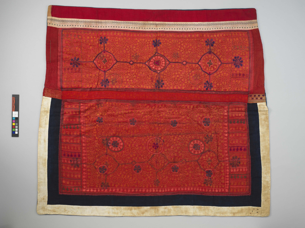 Embroidered Red Satin Sling of the Hua (Colorful) Miao Subgroup
