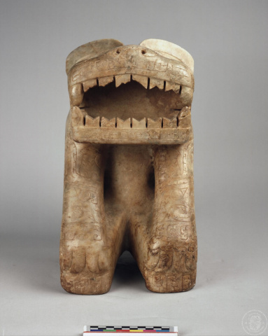 Marble Sculpture of a Kneeling Anthropomorphic Figure with a Tiger Head