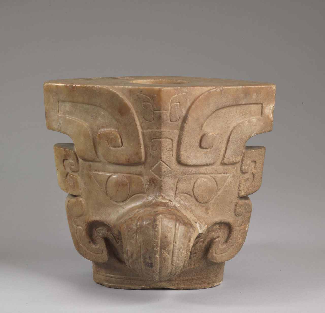 Approaching National Treasures: Marble Pole Ornaments with Two Owl Heads on Opposing Sides