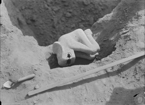 Approaching National Treasures: Marble Sculpture of a Kneeling Anthropomorphic Figure with a Tiger Head
