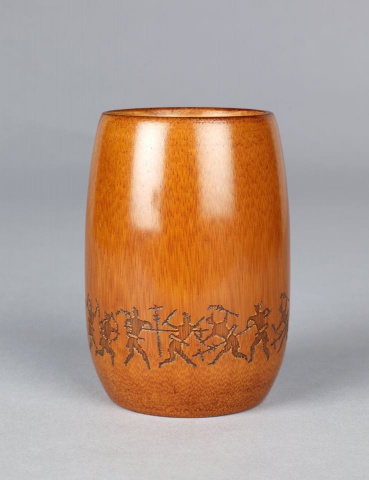 Lacquerware Cup with Design Derived from Chien Basin with Copper-inlaid Battle Scenes 