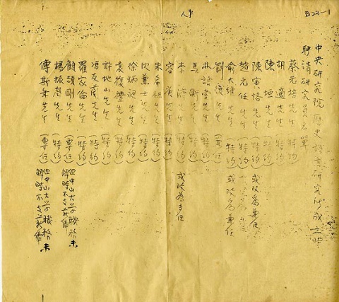 史語所成立時研究人員名單
